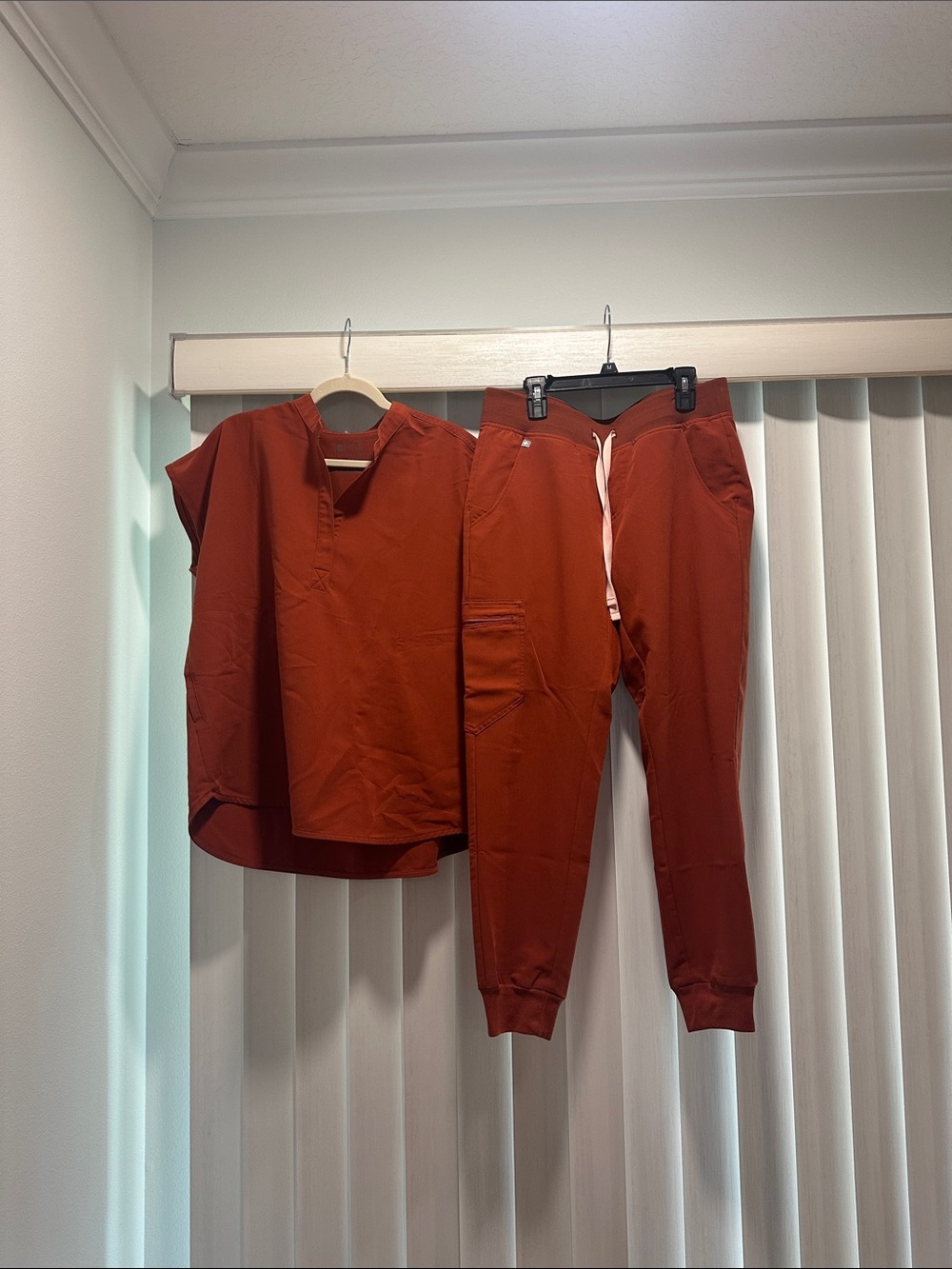 Figs Women's Rust Red Scrub Top & Jogger Set